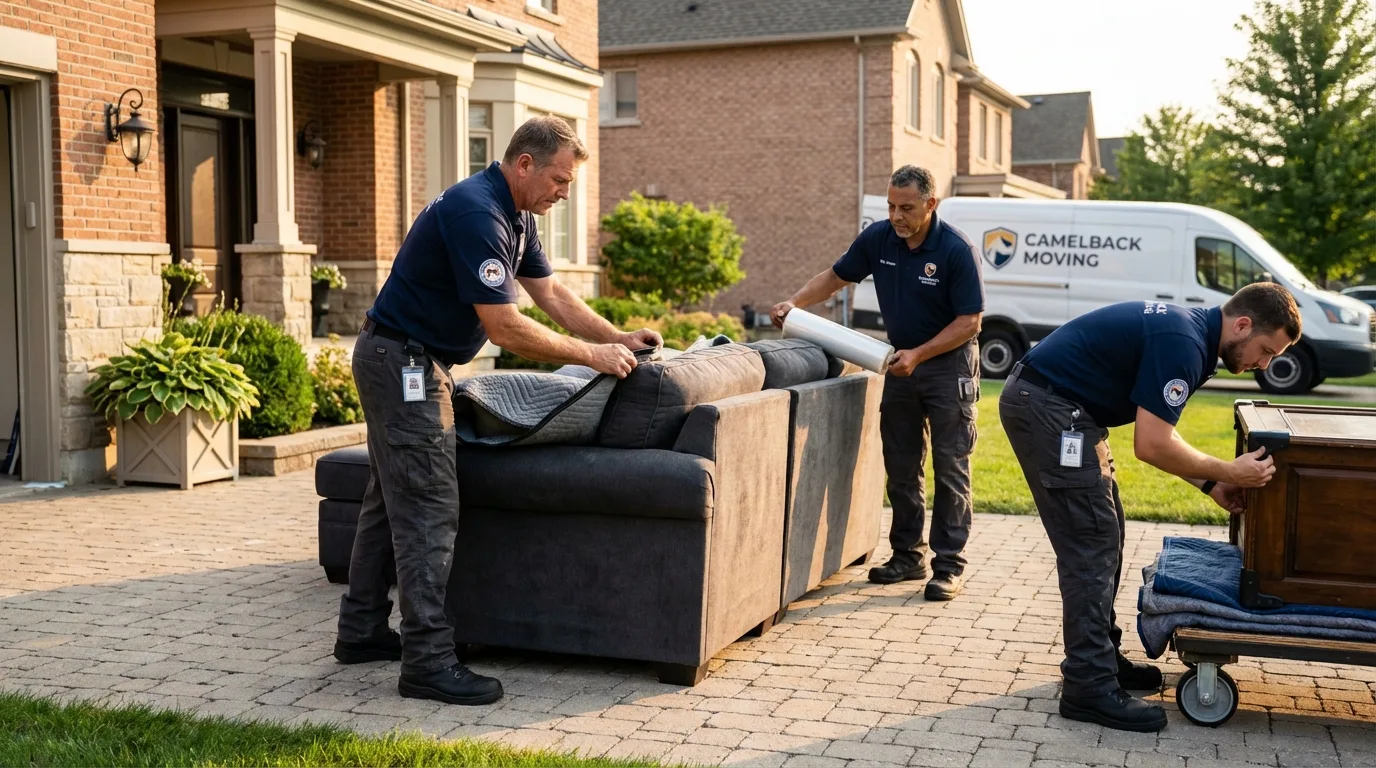 Large estate moving crew wrapping furniture in Fowler, CA