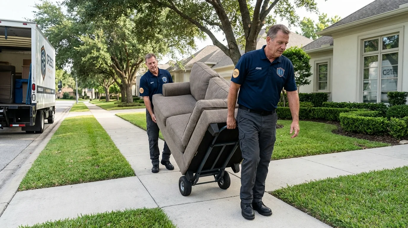 Local residential moving crew loading furniture in Fowler, CA